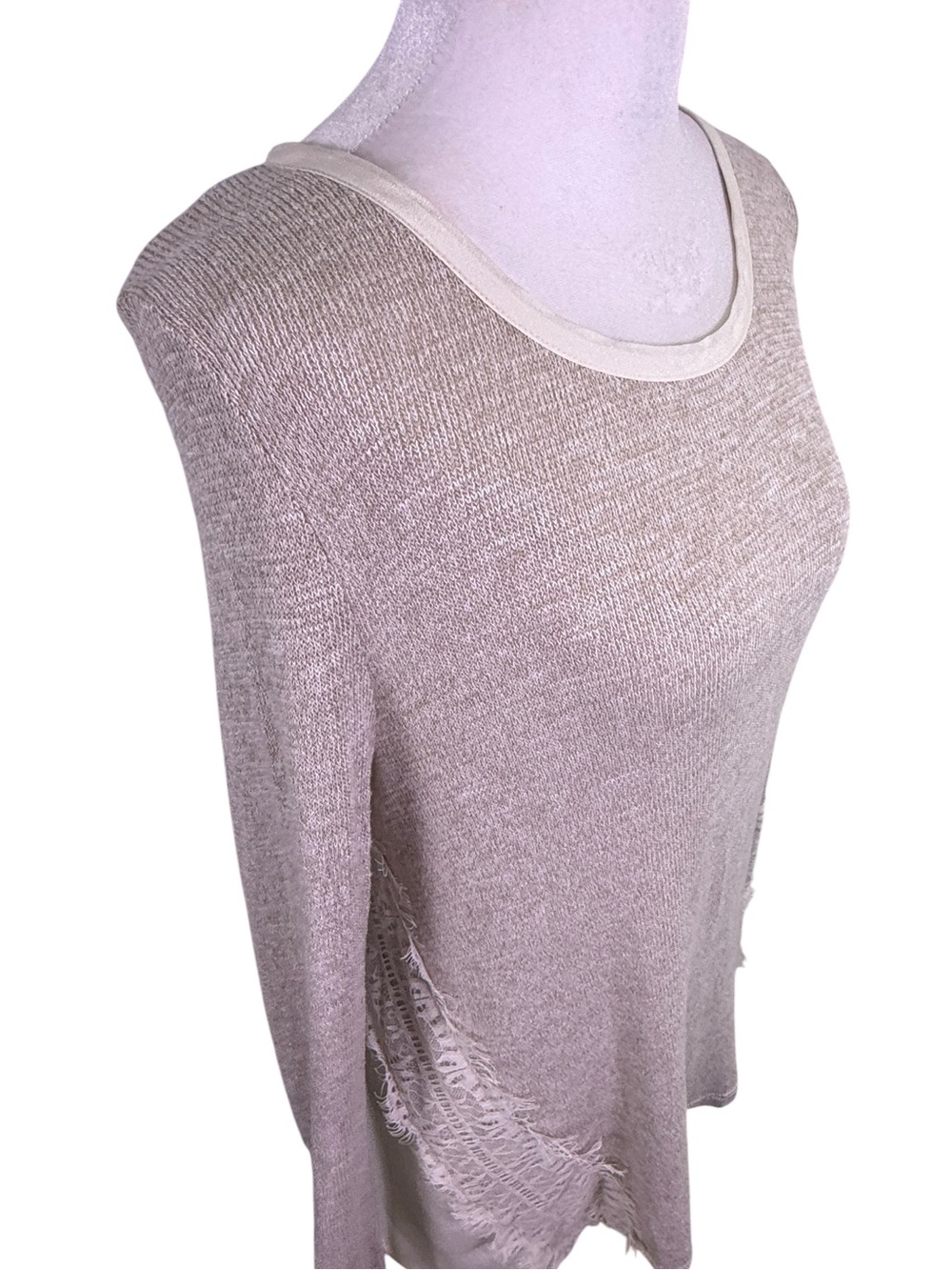 Three Pink Hearts Large Lace Mixed Media Tunic Top Boho Natural - Picture 7 of 9